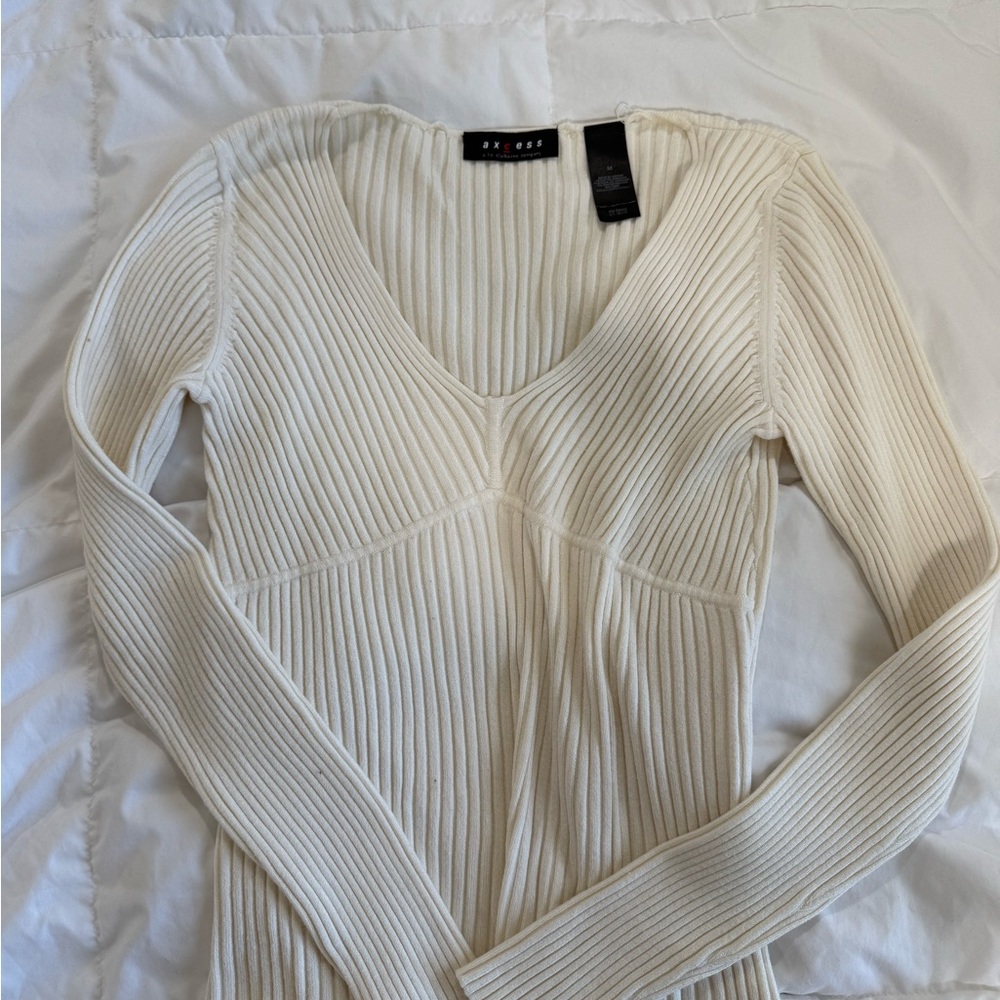 Axcess Cream Ribbed V-Neck Sweater